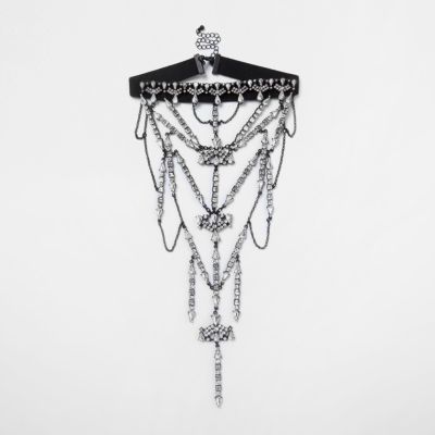 Black draped jewel choker necklace